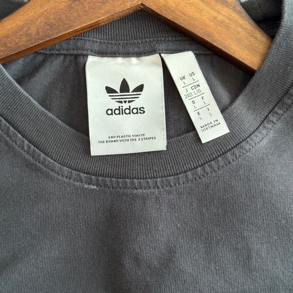 Charcoal Grey Adidas Graphic Tee with Embroidery on Chest Pocket - Picture 4 of 4